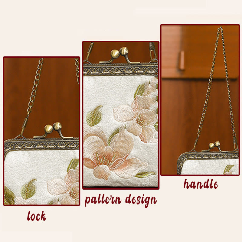Orchids Oriental Cherry Butterfly Embroidery Metal Handle Handbag - Image 4