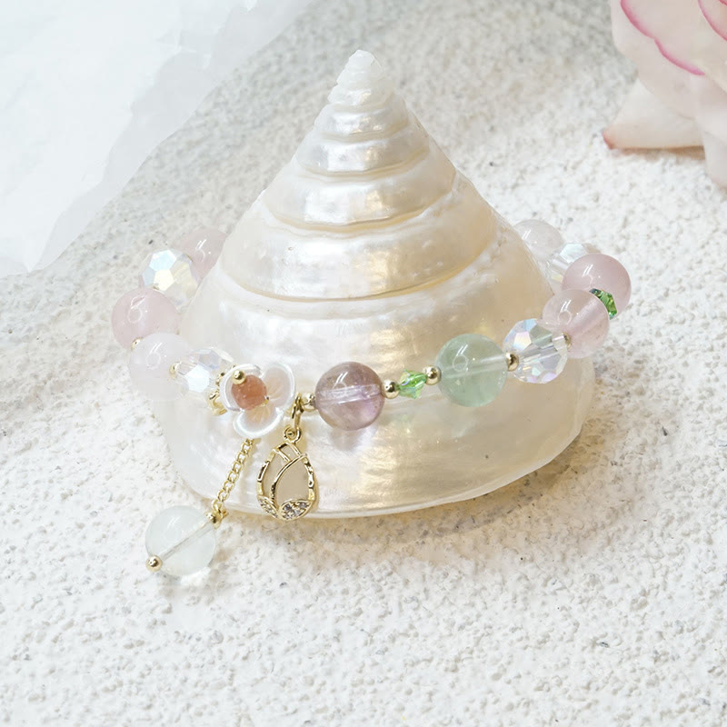 Strawberry Quartz Rutilated Quartz Fluorite Flower Healing Bracelet - Image 28