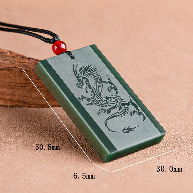 Hetian Cyan Jade Dragon Engraved Success Necklace Pendant - Image 9
