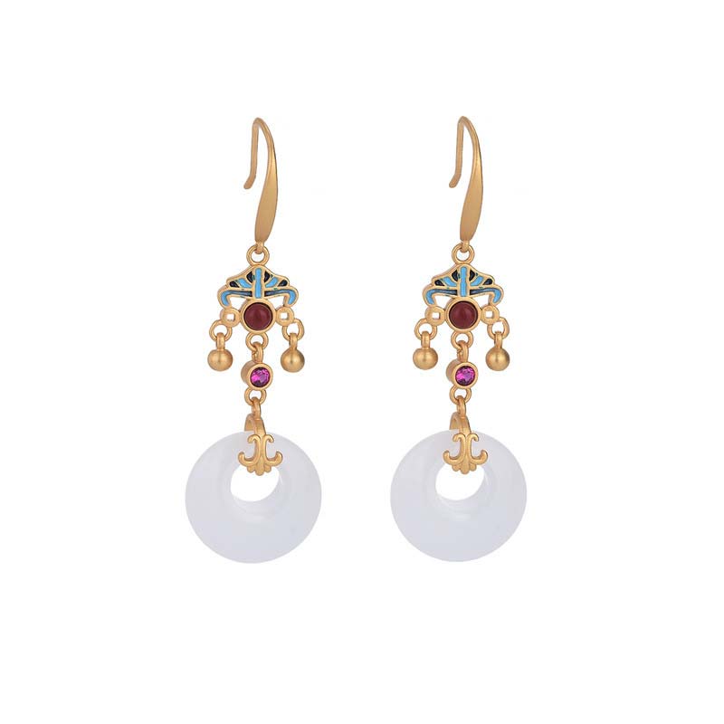 FengShui White Jade Blessing Drop Earrings - Image 5