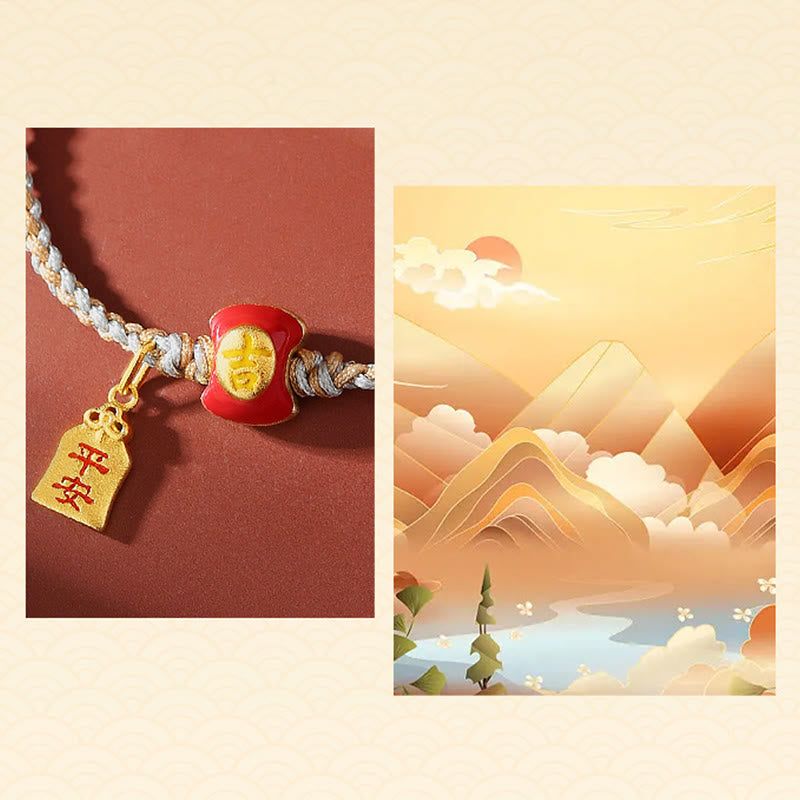 925 Sterling Silver Handmade Auspicious Chinese Character Blessing Braided String Bracelet - Image 7