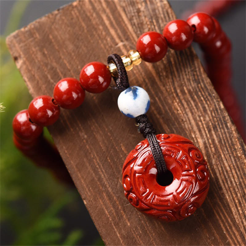 Tibetan Cinnabar Peace Buckle Triple Wrap Blessing Bracelet Mala - Image 4