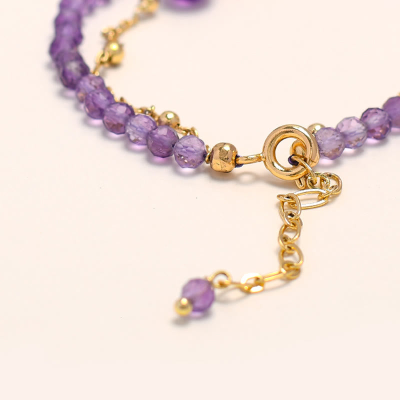 14K Gold Plated Amethyst Crystal Healing Double Layer Chain Bracelet - Image 4