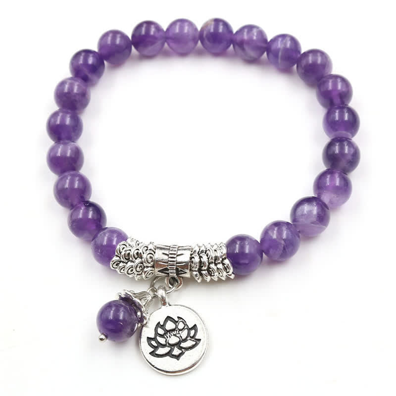 Amethyst Crystal Lotus Healing Balance Bracelet