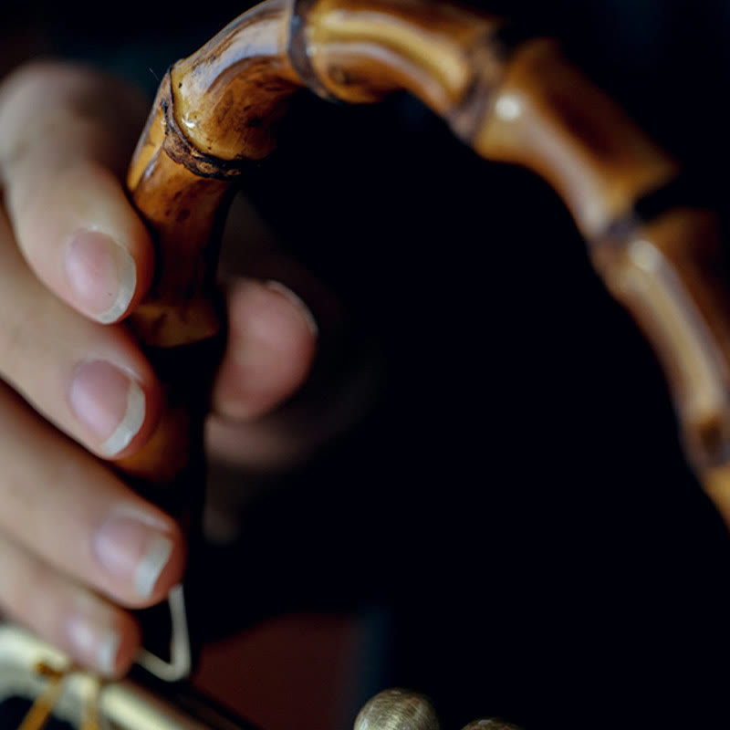 Leaves Bird Branches Persimmon Flowers Bamboo Handles Handbag - Image 6