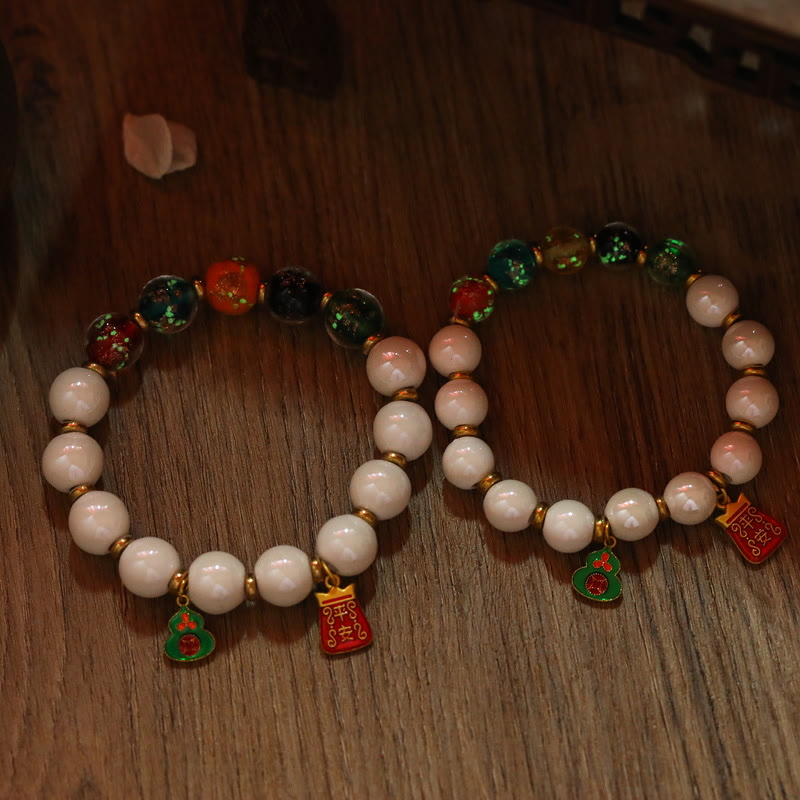 Tibetan Incense Ash Porcelain Luminous Fluorescent Liuli Glass Bead Gourd Copper Coin Charm Peace Bracelet - Image 4