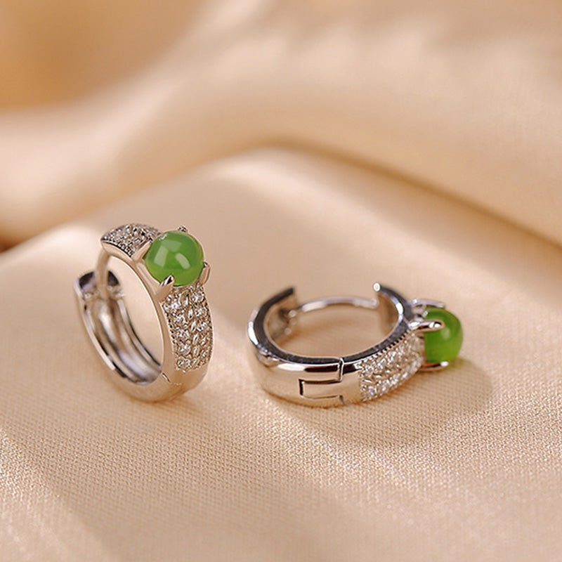 925 Sterling Silver Round Cyan Jade Success Stud Earrings - Image 6