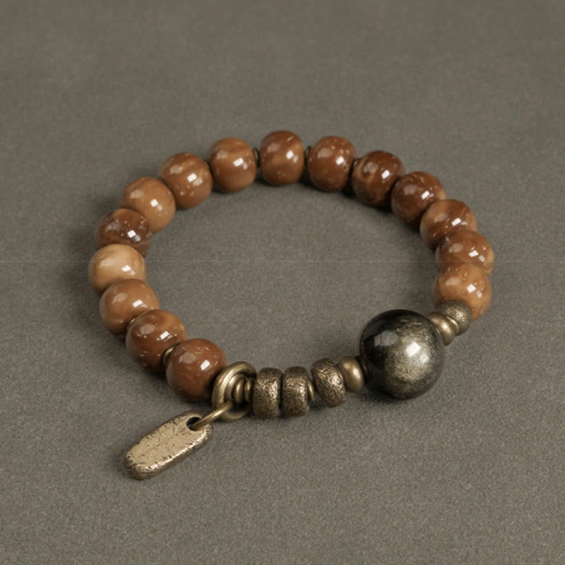 Kuka Seed Tiger Eye Gold Sheen Obsidian Copper Wealth Luck Bracelet - Image 7