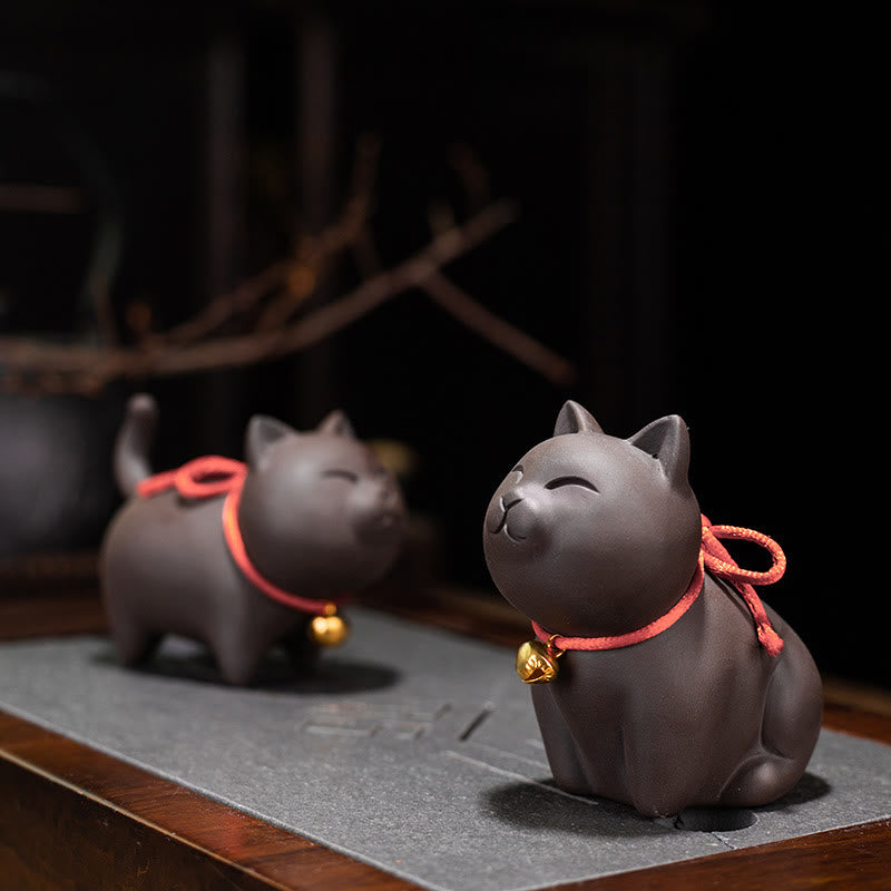 Mini Lovely Cat Tea Pet Purple Clay Figurine Desk Decoration