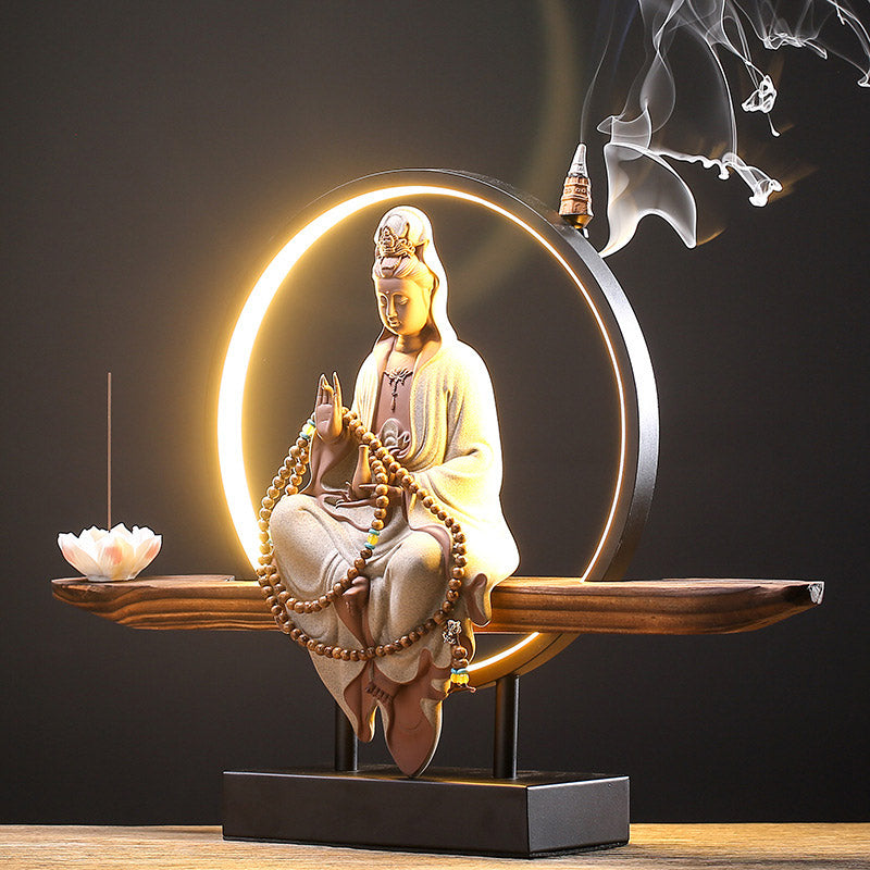 Buddha Avalokitesvara Ceramic Lotus Relaxation Incense Burner Decoration - Image 11