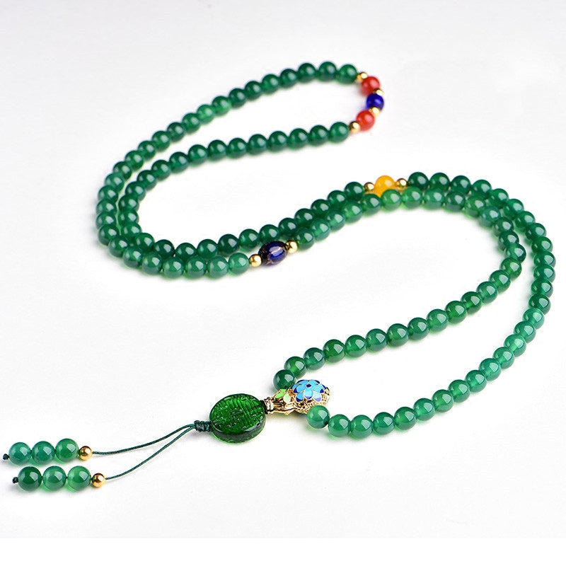 108 Mala Beads Natural Green Agate Power Support Bracelet - Image 5