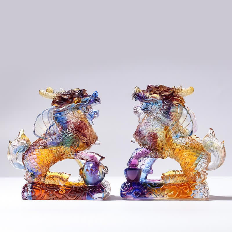 Feng Shui Kirin Handmade Liuli Crystal Art Piece Fortune Home Office Decoration - Image 7