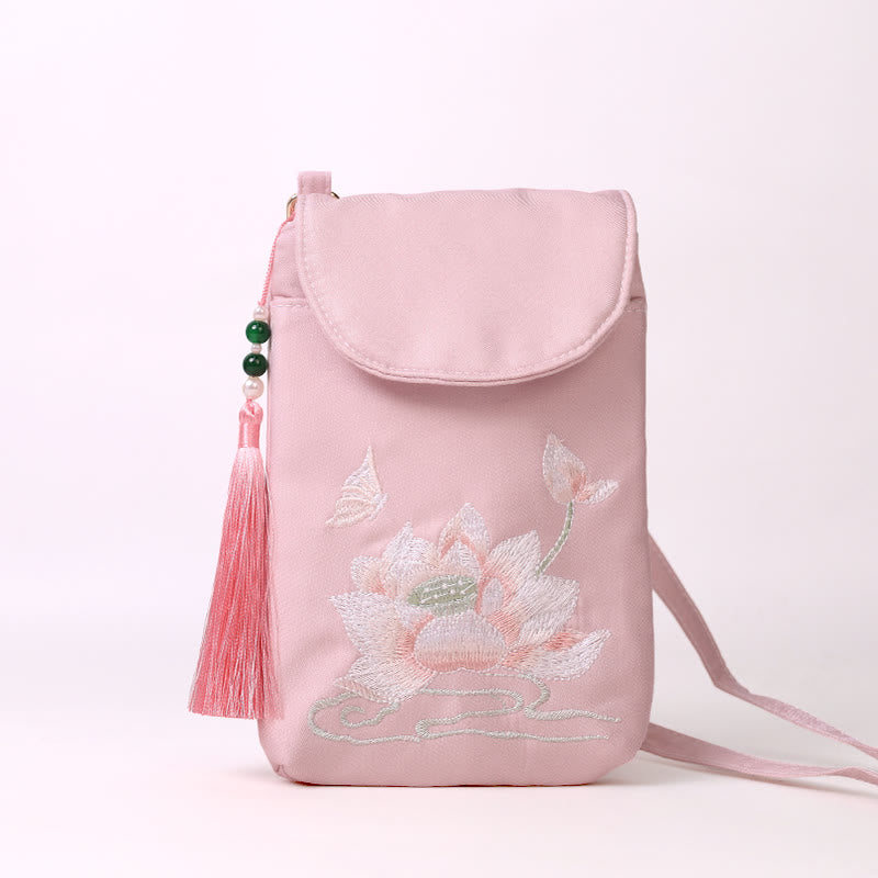 Small Embroidered Flowers Crossbody Bag Shoulder Bag Double Layer Cellphone Bag - Image 8