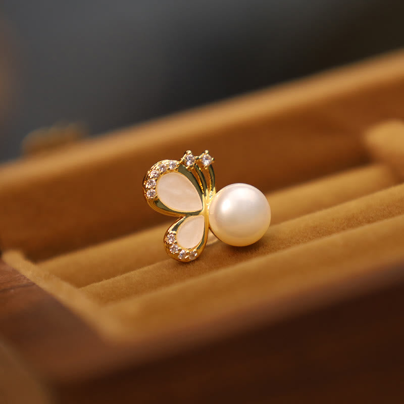 925 Sterling Silver Posts 18K Gold Plated Copper Natural Pearl Butterfly Zircon Healing Stud Earrings - Image 5