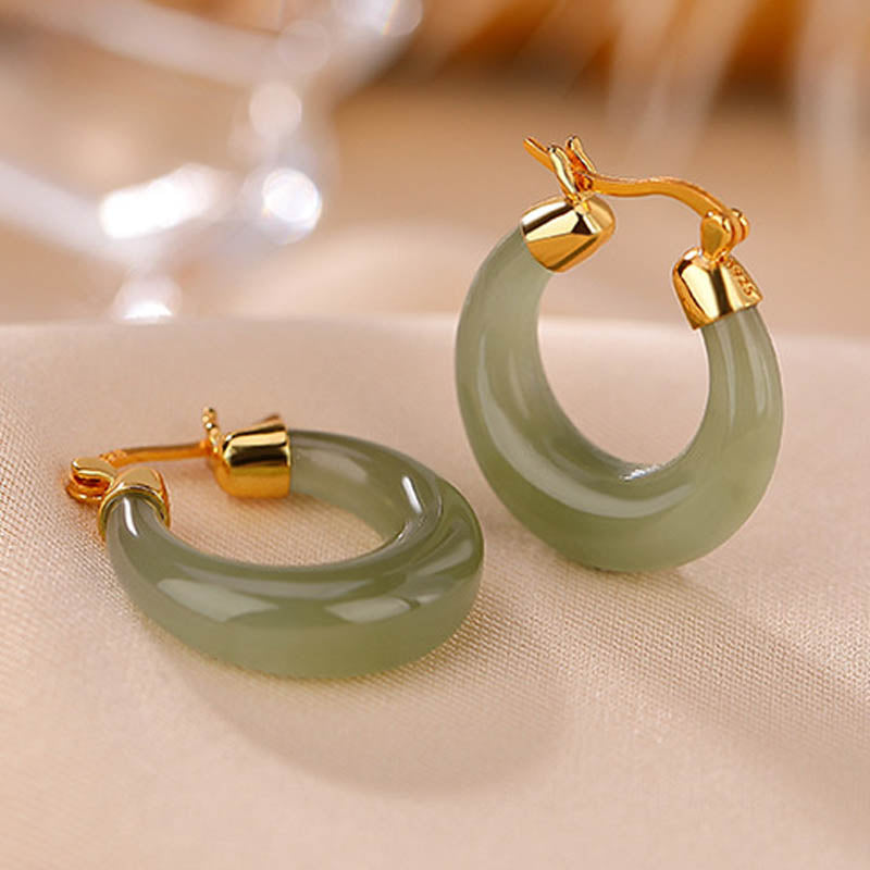 Round Jade Cyan Jade Prosperity Luck Drop Earrings - Image 12