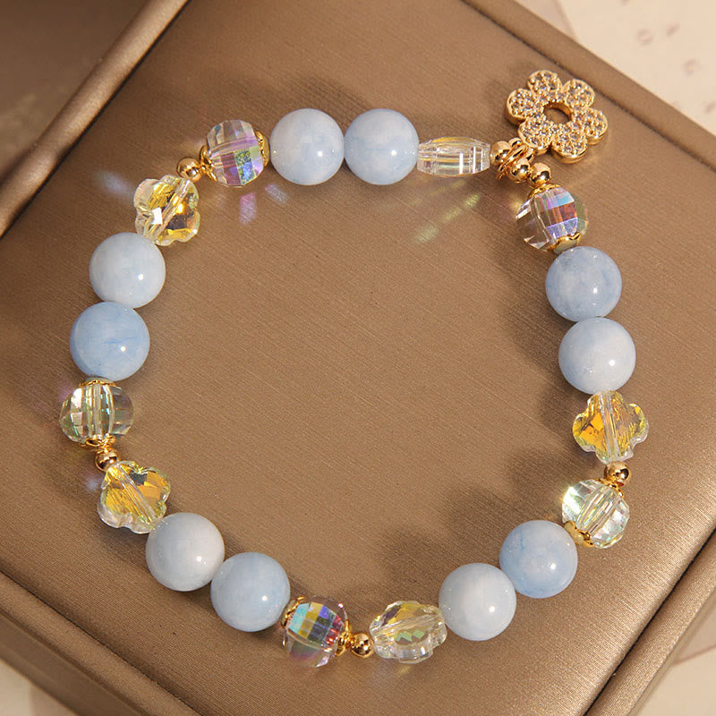 Natural Aquamarine Flower Healing Crystal Bracelet - Image 5