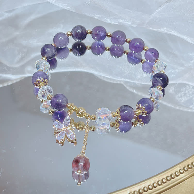 Natural Amethyst Crystal Spiritual Butterfly Charm Bracelet - Image 4
