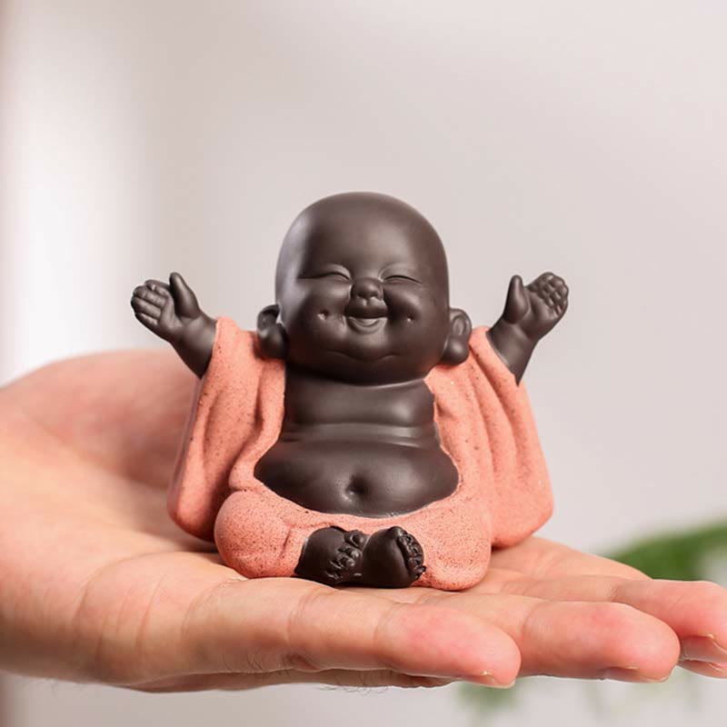 Always Smiling Laughing Buddha Wealth Luck Purple Clay Maitreya Statue Decoration