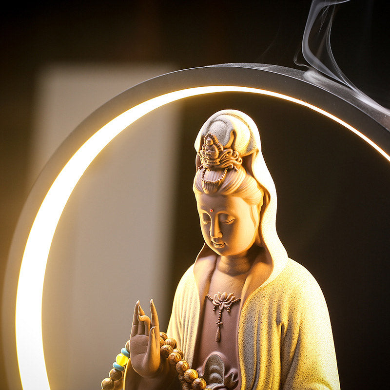 Buddha Avalokitesvara Ceramic Lotus Relaxation Incense Burner Decoration - Image 14