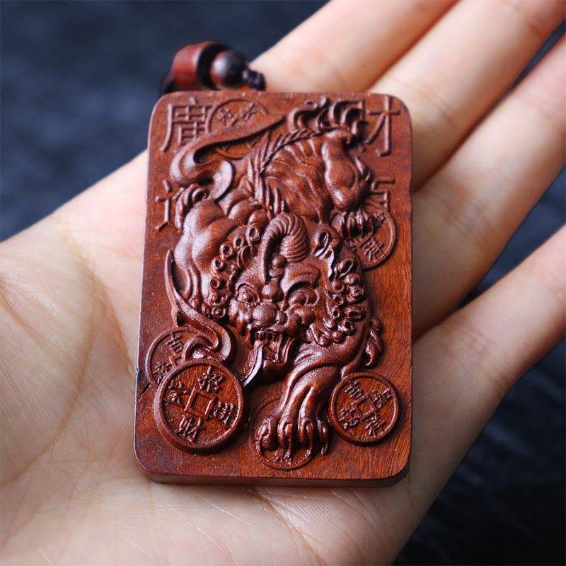 Natural Lightning Struck Jujube Wood PiXiu Copper Coin Good Fortune Necklace Pendant - Image 11