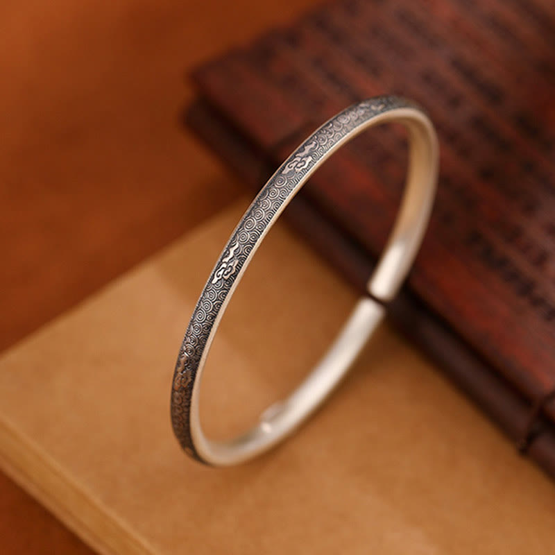 Vintage 999 Sterling Silver Auspicious Clouds Design Luck Bracelet Bangle - Image 4