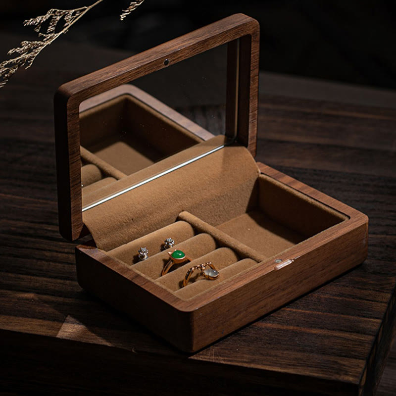 Vintage Handmade Black Walnut Wood Jewelry Storage Box With Mirror - Image 14