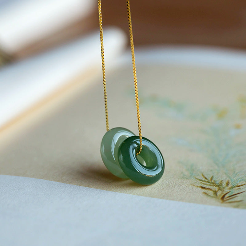 Natural Round Jade Peace Buckle Luck Abundance Necklace Pendant - Image 18