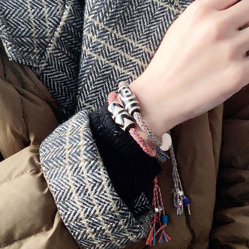 Tibetan 925 Sterling Silver Om Mani Padme Hum Handmade Dzi Bead Protection Braid Bracelet - Image 9