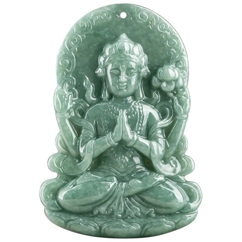 Four-armed Avalokitesvara Natural Jade Amulet Blessing String Necklace - Image 10