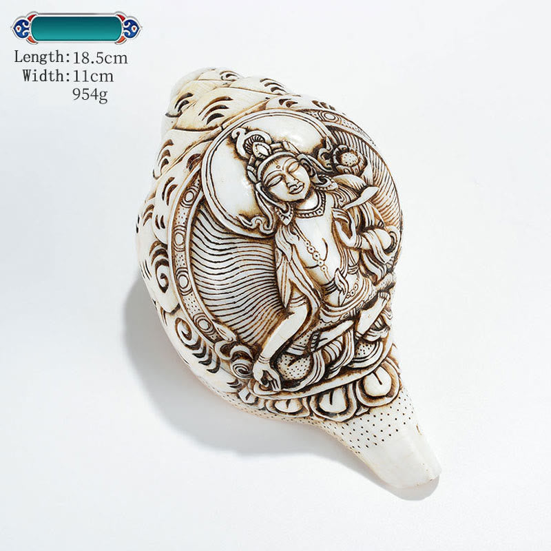 Tibetan Handmade Engraved Shankha Buddha Avalokitesvara Conch Shell Wealth Decoration - Image 28