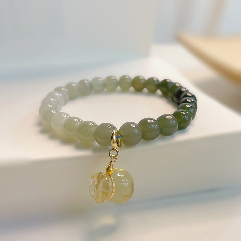 Natural Hetian Jade Money Bag Charm Bead Prosperity Bracelet