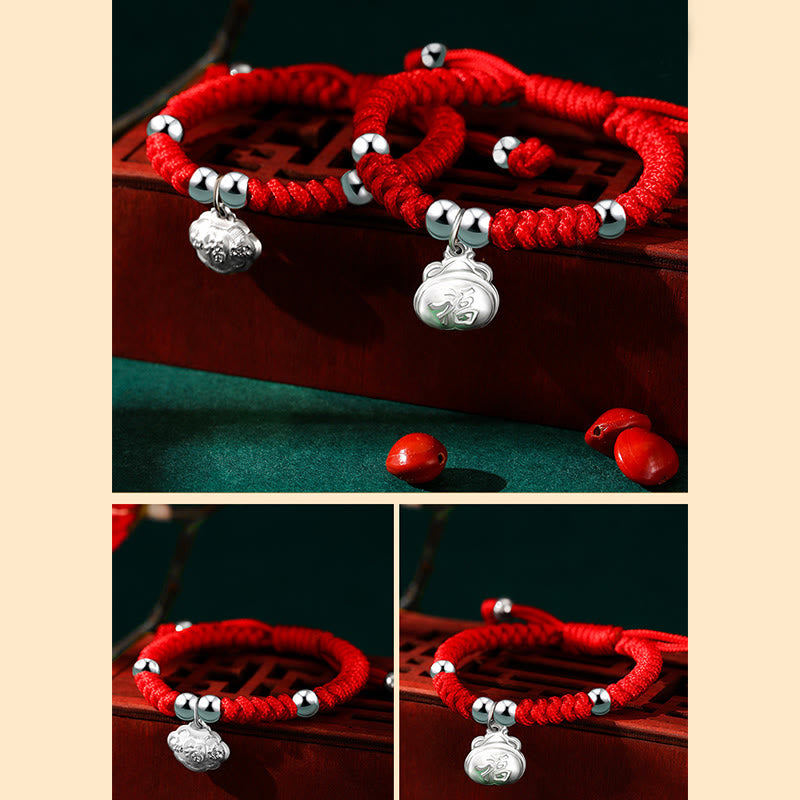 925 Sterling Silver Handmade Fu Character Lucky Money Bag Chinese Lock Charm Bell Lotus Copper Coin King Kong Knot Braided Kids Bracelet - Image 20