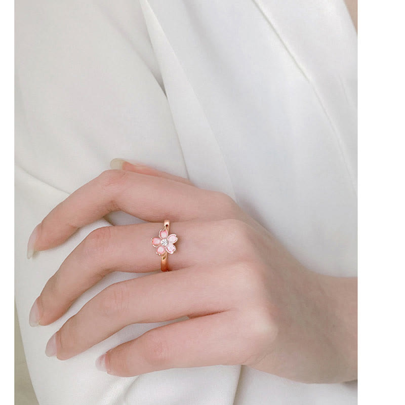 925 Sterling Silver Cherry Blossom Blessing Chain Bracelet Rotatable Ring - Image 20