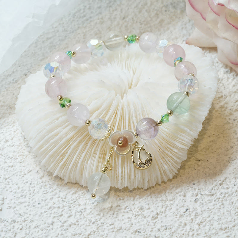 Strawberry Quartz Rutilated Quartz Fluorite Flower Healing Bracelet - Image 26