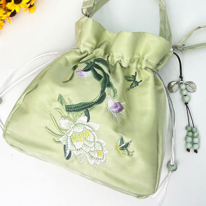 Embroidered Flowers Wisteria Lily Cotton Linen Tote Crossbody Bag Shoulder Bag Handbag - Image 22