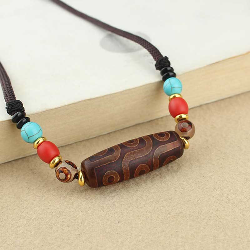 Tibetan Nine-Eye Dzi Bead Three-eyed Dzi Bead Protection String Necklaces Pendant - Image 11