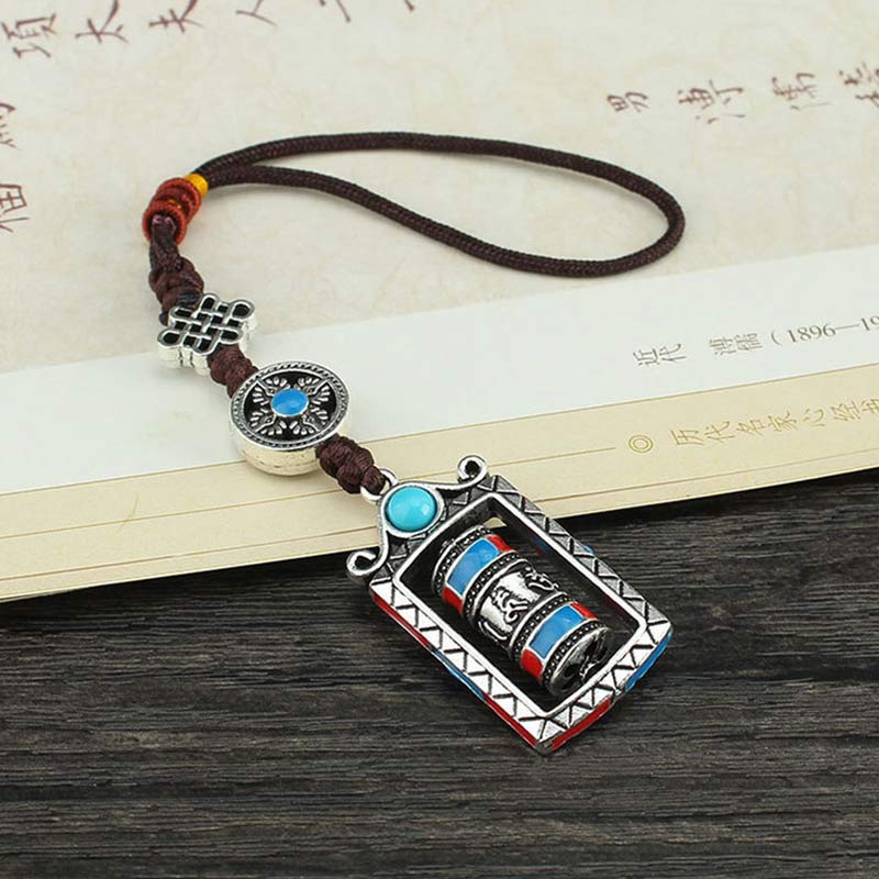Six True Words Prayer Wheel Rotation Knot Blessing Keychain Decoration - Image 9