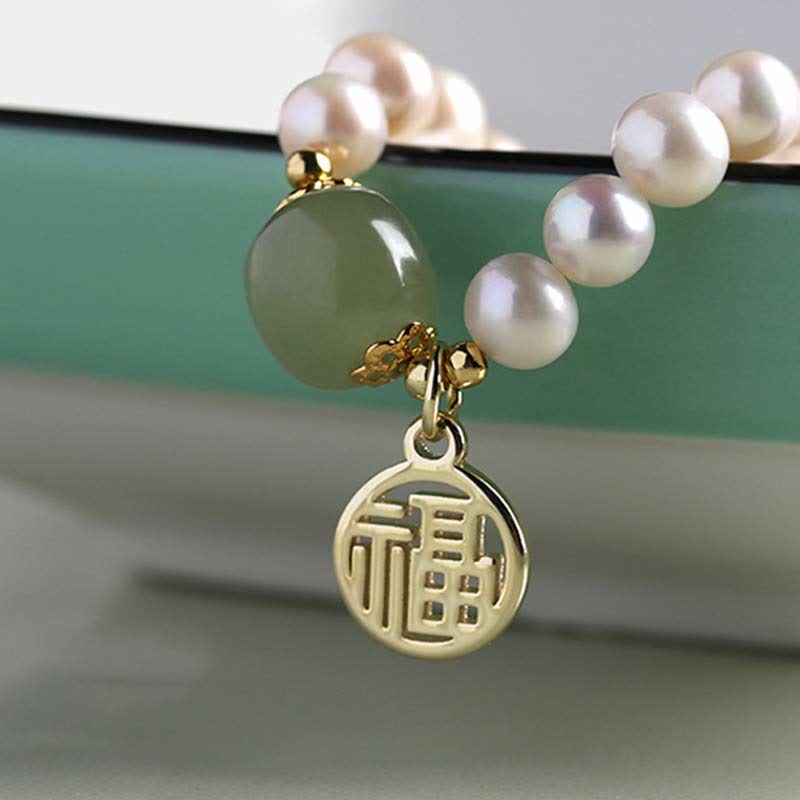 Natural Pearl Hetian Jade Happiness Healing Bead Bracelet - Image 6