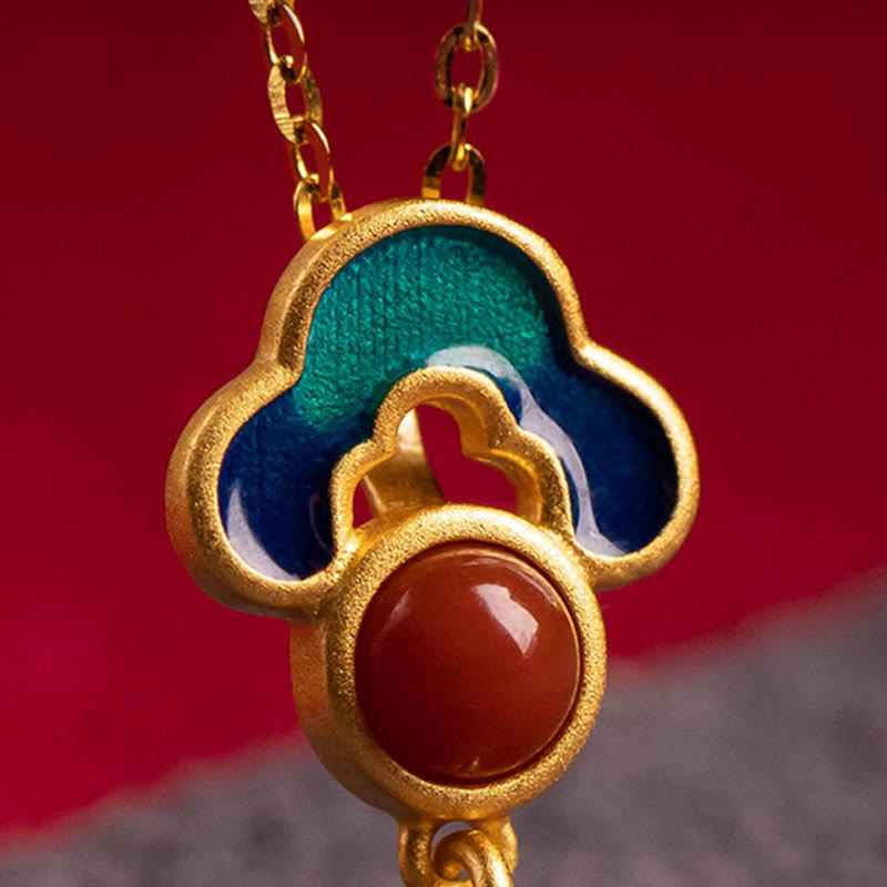 925 Sterling Silver Plated Gold Cinnabar Red Agate Blessing Necklace Pendant Earrings Ring Set - Image 8