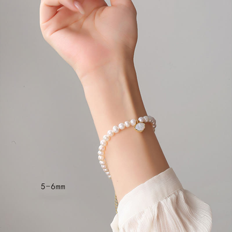 14K Gold Plated Natural Pearl Crystal Shell Charm Bead Bracelet - Image 9