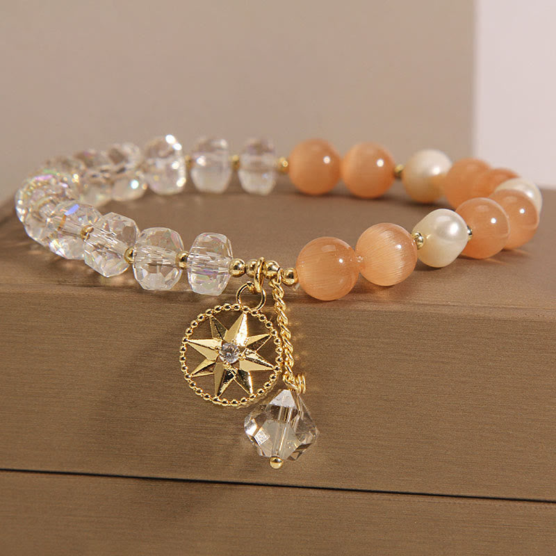 Orange Cat's Eye White Crystal Star Support Bracelet