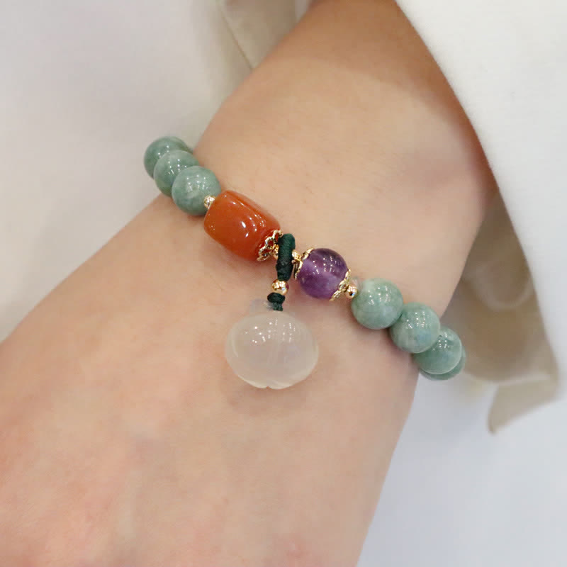 Cyan Jade Lotus Pumpkin Wish Peace Buckle Amethyst Crystal Healing Bracelet - Image 7