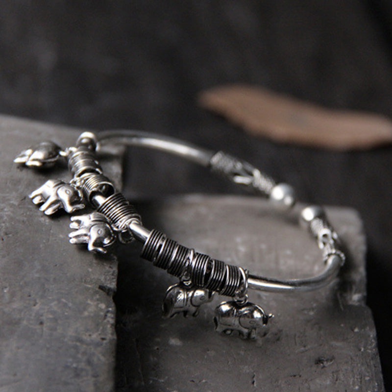 925 Sterling Silver Elephant Strength Bracelet Bangle - Image 4