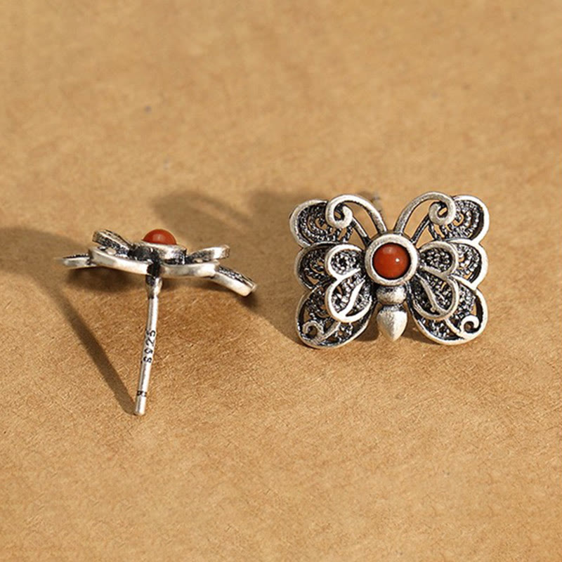 925 Sterling Silver Red Agate Butterfly Self-acceptance Ring Earrings Set - Image 16