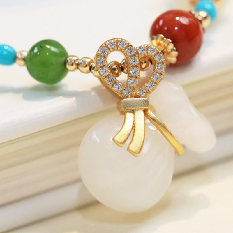 Natural Hetian White Jade 14K Gold Plated Money Bag Blessing Bracelet - Image 6
