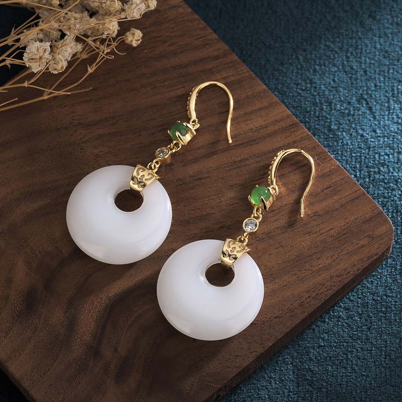 FengShui White Jade Blessing Drop Earrings - Image 7