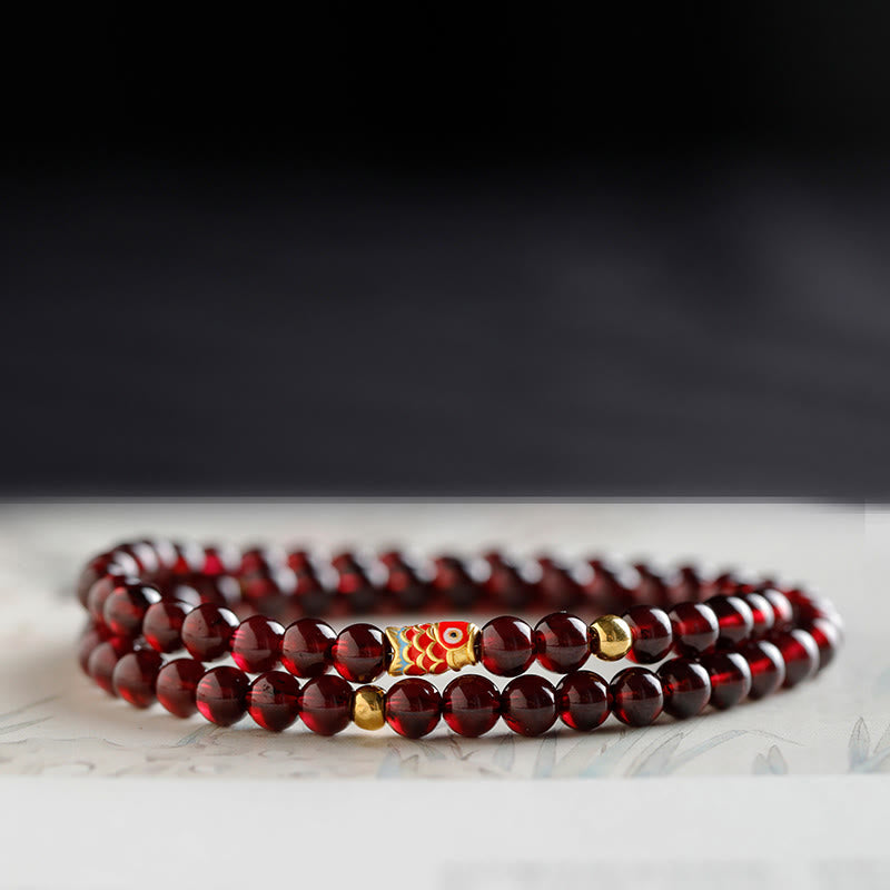 999 Gold Koi Fish Natural Garnet Protection Bracelet - Image 13