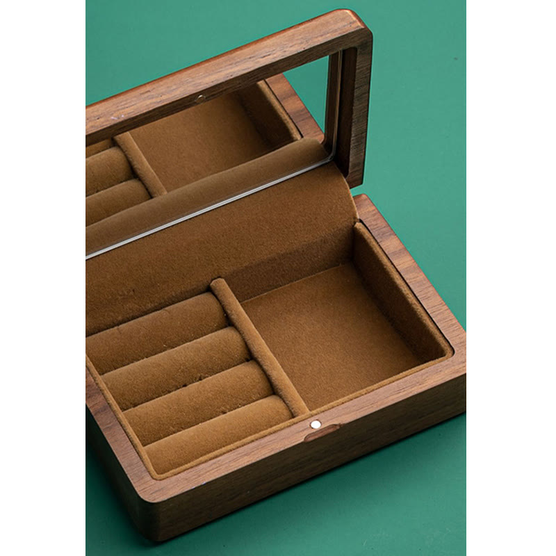 Vintage Handmade Black Walnut Wood Jewelry Storage Box With Mirror - Image 8