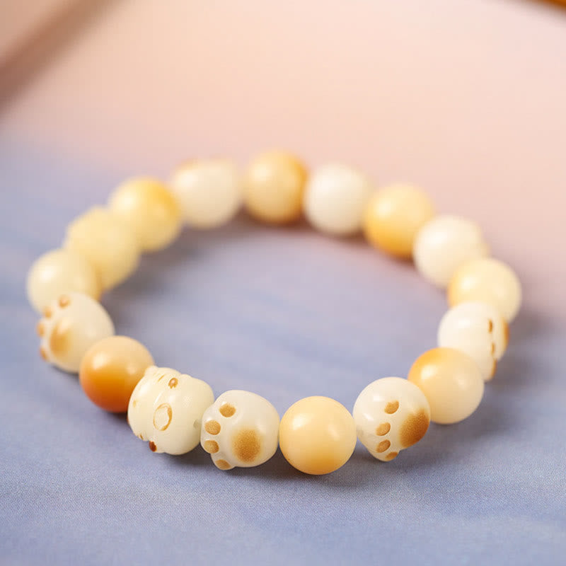 Natural Bodhi Seed Sandalwood Lucky Cute Cat Head Paw Claw Peace Bracelet - Image 15