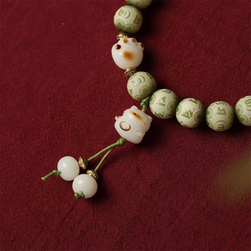 Green Bodhi Seed Cat Paw Om Mani Padme Hum Engraved Wisdom Bracelet - Image 5